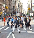 people walking to work