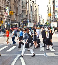 people walking to work