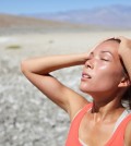 Desert woman thirsty dehydrated in Death Valley. Dehydration,