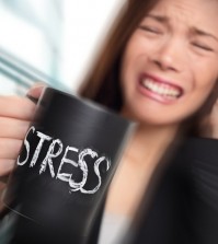 Stress - business person stressed at office. Business woman hold