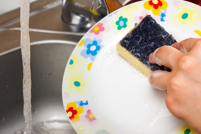 A Yellow Sponge To Clean The Plate