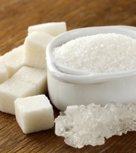 Several types of white sugar - refined sugar and granulated sugar