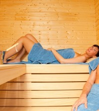 Young couple while beauty health spa treatment taking a sauna