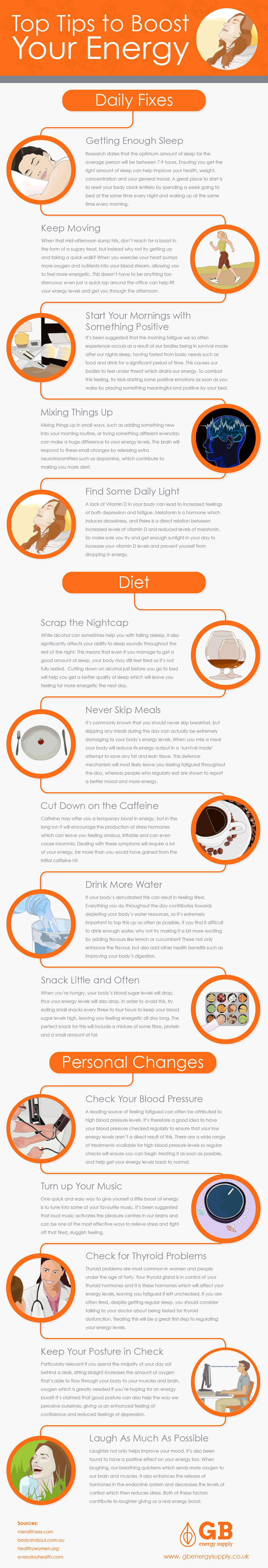 Top Tips to Skyrocket Your Energy Throughout The Day Infographic