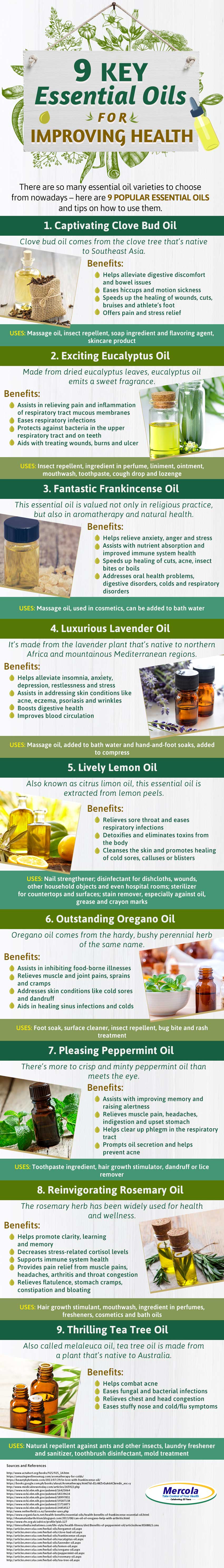 9 Key Essential Oils For Everyday Use Infographic