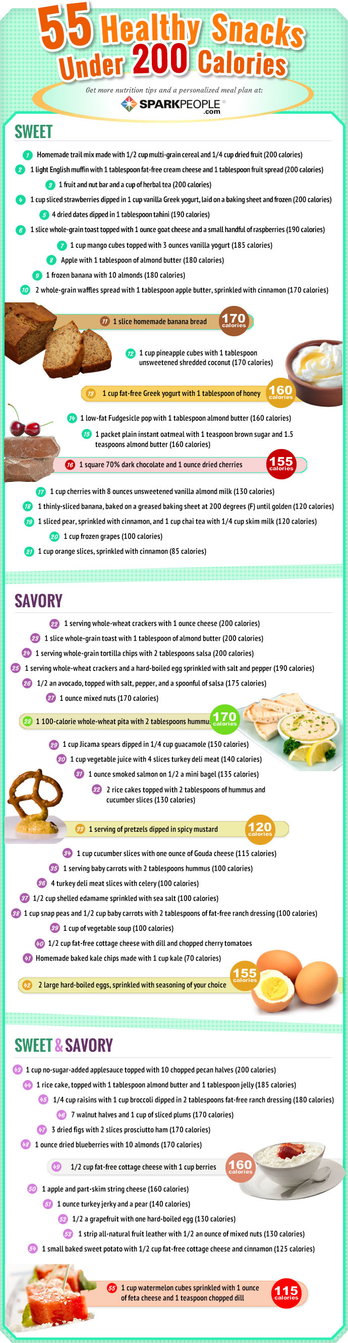 55 Healthy Snacks Under 200 Calories For Any Taste Infographic